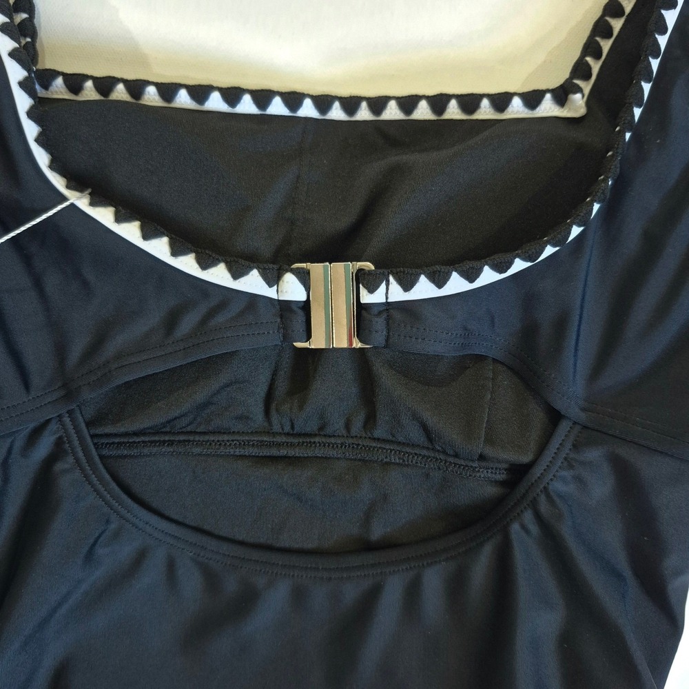 Sunshine One Piece Tummy Control Swimsuit Black Rickrack Ruffle Sleeve Ruching - Picture 9 of 9